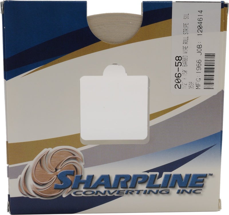 Sharpline Converting شريط باربيد واير شاربلاين 206 - 1/2" × 150' - 058 - فضي معدني على شفاف - Image 1